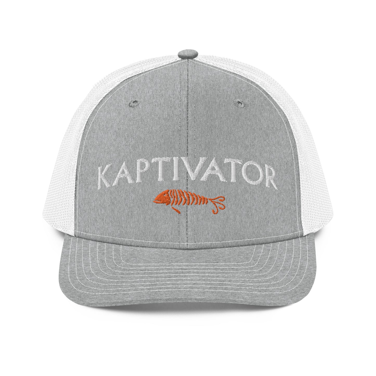 Kaptivator Fishing Trucker Hat Grey White Mesh Front